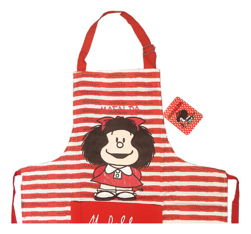 I Love Gifts Delantal Mafalda Gabardina Rayas Rojas Y Despeinada 1