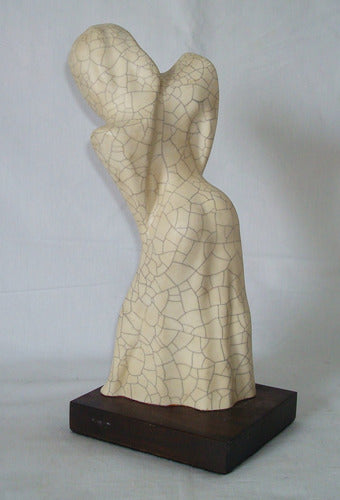 Artesanía Estatuilla Cerámica Mujer Con Base De Madera 3