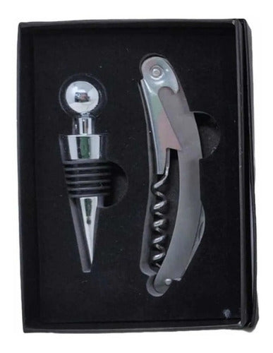 Set Kit Vino Destapador Y Tapon Acero Inox Sacacorchos 4