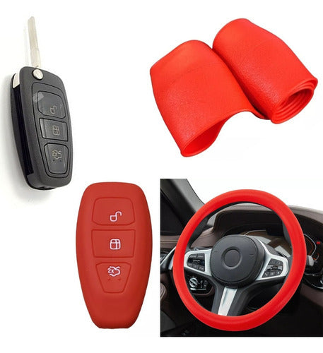 NL Cubre Volante + Funda Llave Silicona Ford Mondeo - Rojo 0