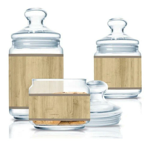 Set of 3 Hermetic Glass Jars Luminarc with Caramelera Lid 2