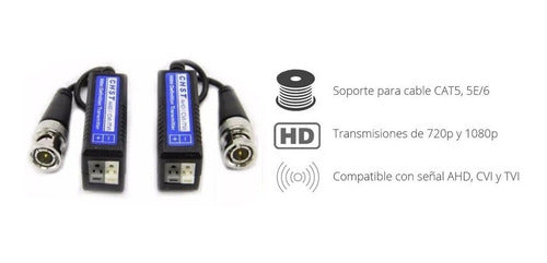 Ajavision Pack 50 Par Balun CCTV HD Turbo Seguridad AHD CVI TVI UTP 1