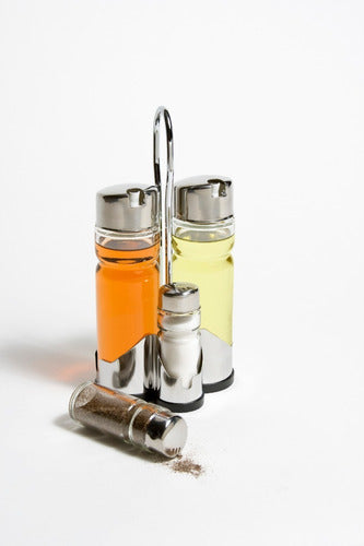 Walplo Oil and Vinegar Set with Salt and Pepper Shakers and Base 0