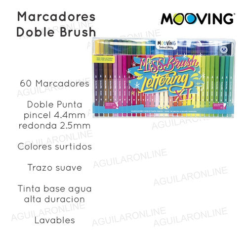 Mooving Double Tip Brush Markers Box of 60 1