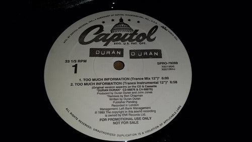 Duran Duran Too Much Information Vinilo Maxi Us Promo Joya 1