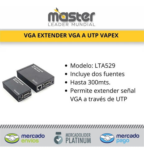 Vga Extender Hasta 300 Mts Señal Vga A Utp C-fuente 1