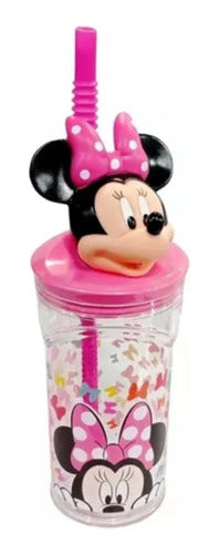 Stor 3D Minnie High Glass with Straw 18 cm 360ml Pink 4