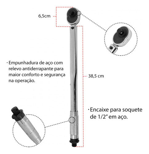 Torquímetro Estalo Ajustável Profissional 1/2 Pol, 28-210 Nm 1