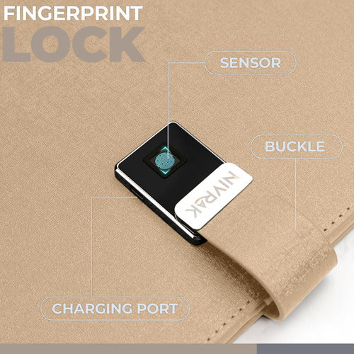 Nivrak Leather Notebook with Fingerprint Lock 22cm x 29cm - Bleached Sand 4