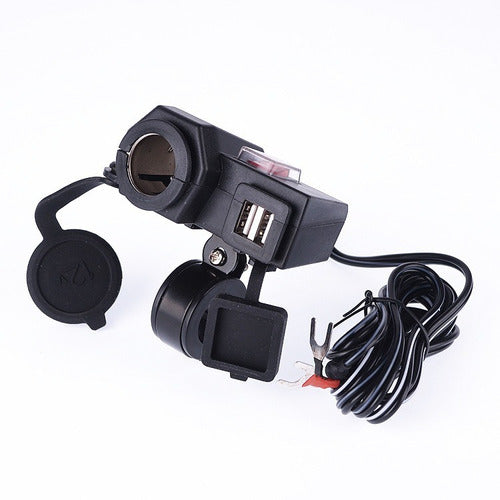 Reinforced 12V Socket with 2 USB Ports for Motorcycle Quad UTV ATV 0