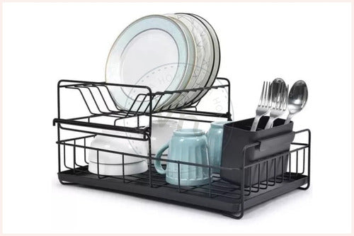 Vonne Two-Tier Dish Rack with Cutlery Holder and Tray - Black 2