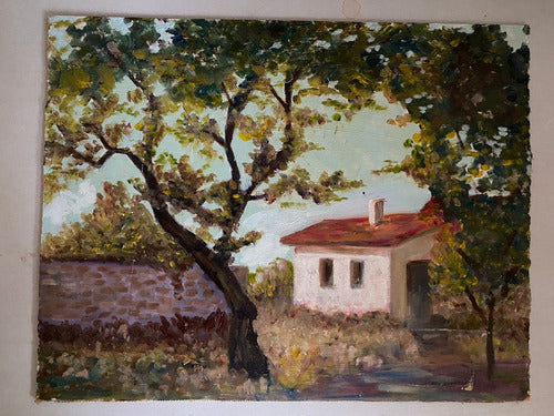 Cuadro Al Óleo: Casita Campestre. Bastidor Madera. 42x33cm 0