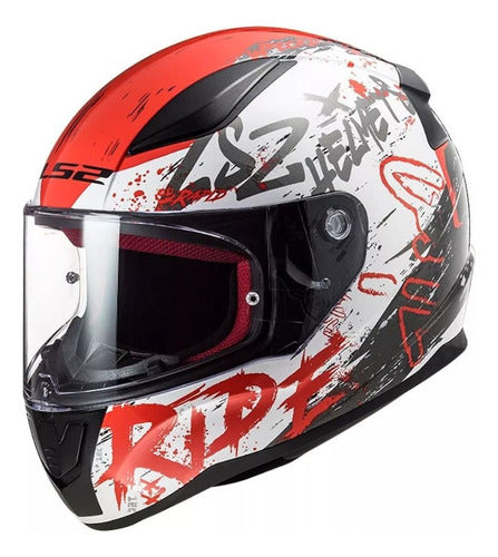 LS2 Full Face Helmet FF353 Naughty Simple Visor Red White 0