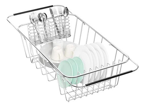 Fanbsy Small Adjustable Stainless Steel Dish Rack Organizer with Utensil Holder 0