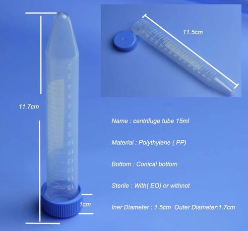 Tubos Cónicos 15ml Tapa Rosca Estéril X 100u. 1