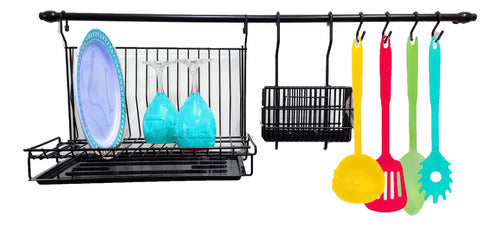 Pias Hanging Dish Rack with Cutlery Holder and Hooks 0