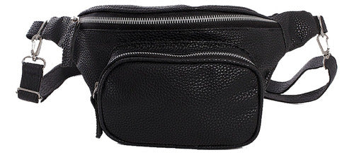 Mikala Extra Large Women's Eco Leather Black Fanny Pack with Pockets 0