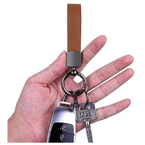 Wisdompro Brown Leather Keychain Carabiner with 3 Metal Rings and D-Ring 3