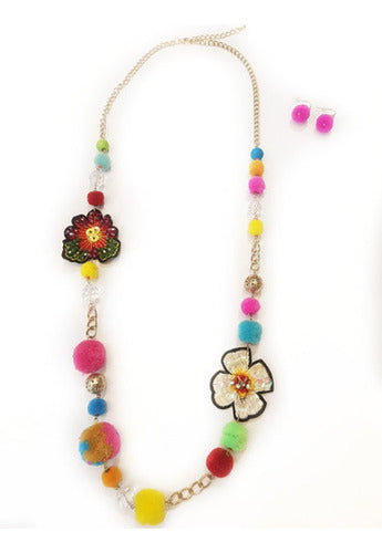 Almacén de París Multicolor Pompones Necklace with Hoops 0