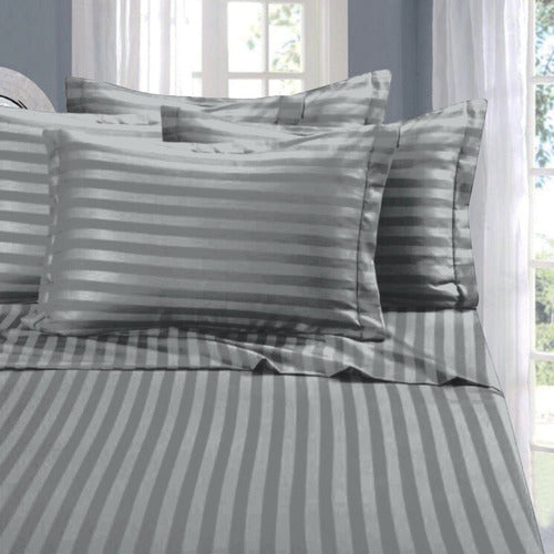 City Blanco 1 1/2 Plazas Striped Dobby Bed Sheets Set for Sommier 3
