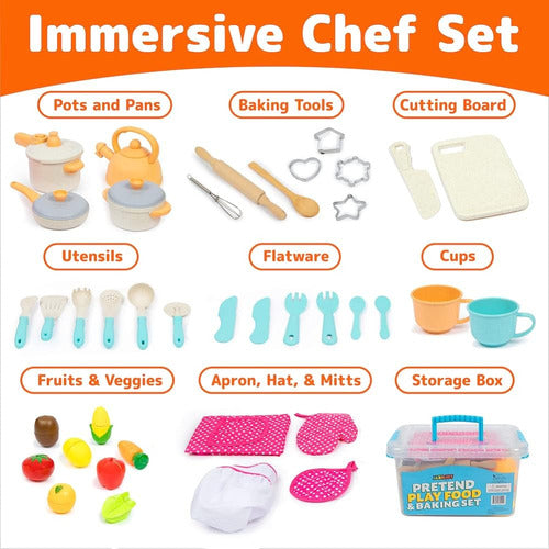 JaxoJoy Set De Chef Para Cocinar Y Hornear Para Niños Con Comida De Juego Rebanable 1