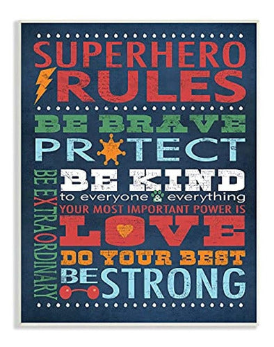 The Kids Room by Stupell Dark Blue Superhero Rules Rectangle Wall Plaque 0