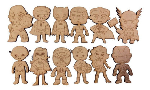 60 Superheroes Mini 10cm Fibrofacil Mdf Personajes 1