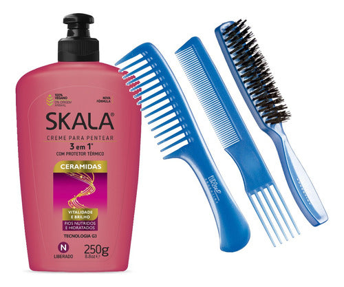 Skala 3-in-1 Styling Cream with Ceramides 250g + Euroestil Comb Kit 0