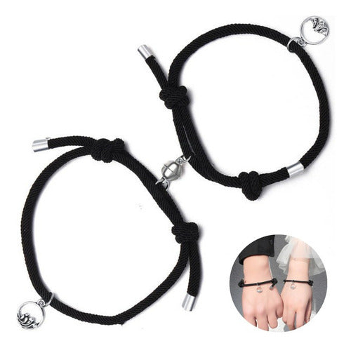 Magnetic Black Cord Bracelets for Couples, Sea and Mountain 0