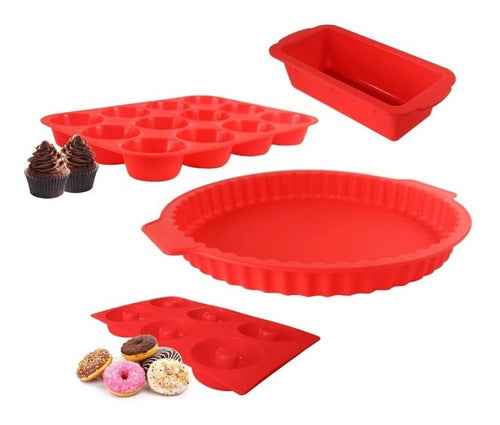 Set of 4 Silicone Baking Molds: Muffin, Loaf, Tart, and Donut! 0