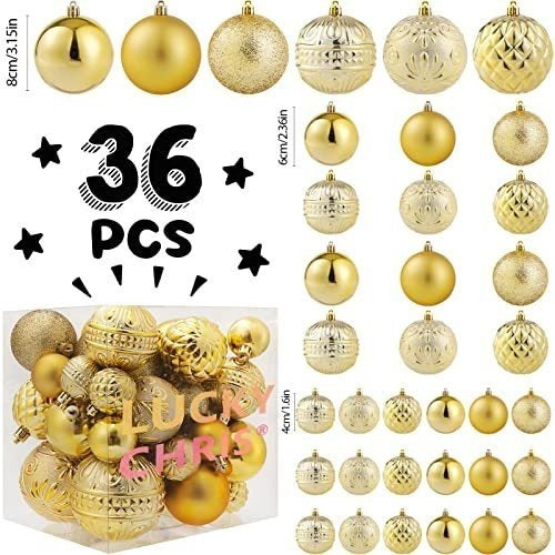 Adornos De Navidad Set De 36 Bolas Para Arbol Dorado 3 Tamañ 1