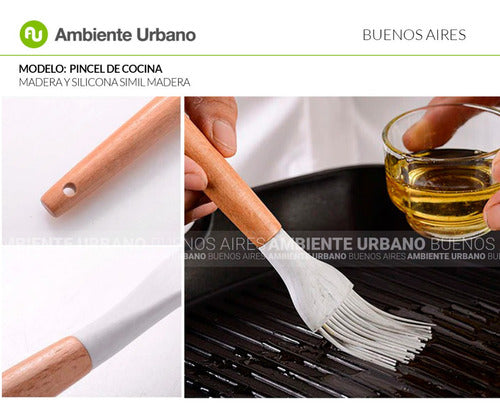 Ambiente Urbano Silicone Kitchen Brush Marble Pattern Wooden Handle 27x4 3