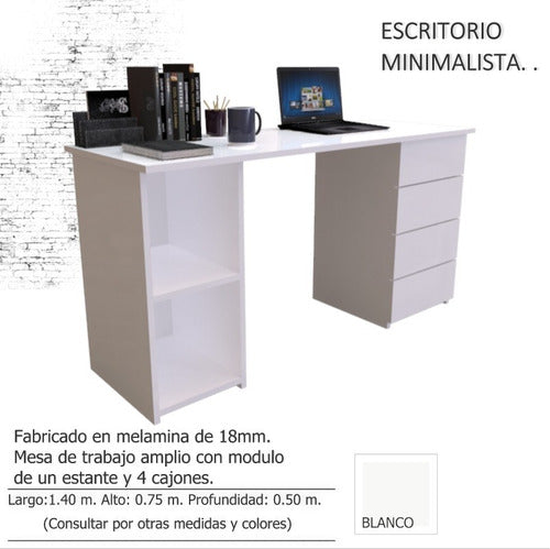 Lineplac Modern Desk 1.40 X 0.50 with 4 Drawers 1