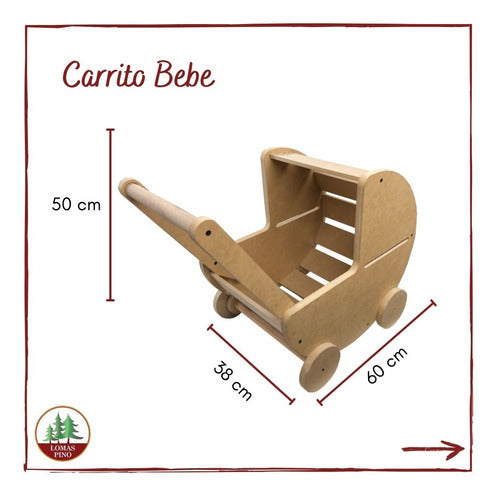 Lomas Pino Carrito Cochecito De Muñecas De Madera - Montessori Pikler 1