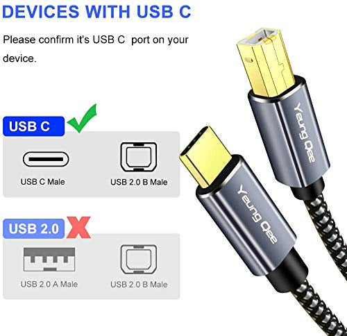 Yeung Qee Cable De Impresora Usb C De 15 Pies, Usb Tipo C A 3