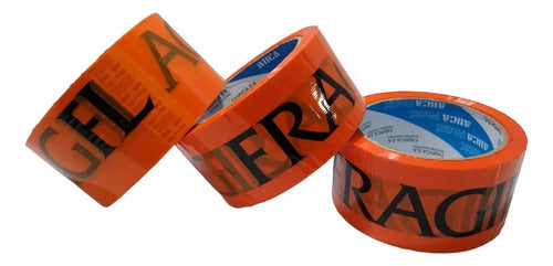 Auca Fragile Orange Printed Tape 48 Mm X 50 M X 18 Units 0