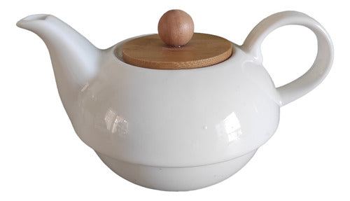 Home Perfect Individual Teapot in Ceramic with Wooden Lid 0