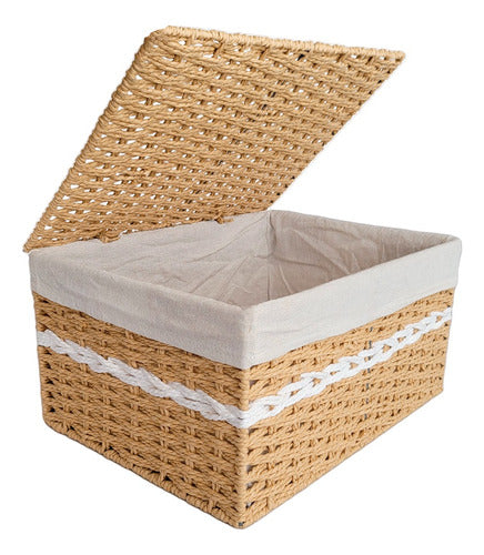 Decormesa Rectangular Seagrass Storage Basket with Jute Lid 0