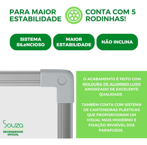 Quadro Branco Magnético 120x90 Cavalete Regulável Com Roda 2