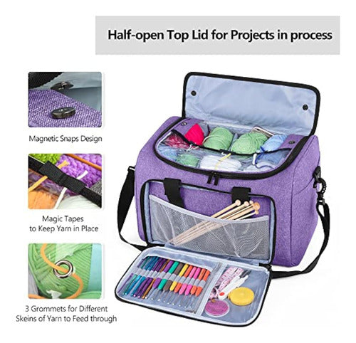 Damero INC Teamoy Knitting Bag, Yarn Storage Organizer with Removable Inner Divider for Yarn Skeins, Crochet Hooks, Knitting Needles and Supplies, Purple 1