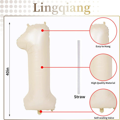 Lingqiang Beige Number 1 Balloon 102 Cm for Kids Decoration 1