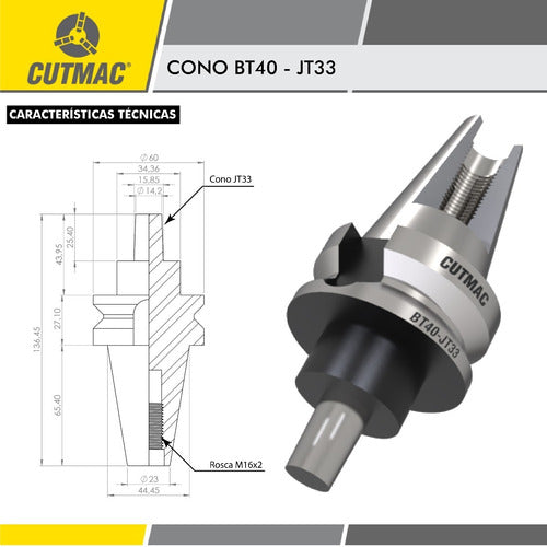 Cutmac Cono Espiga BT40 JT33 Para Mandril 6