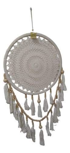 Handmade White Dream Catcher with Tassels and Crochet 85 cm High 0