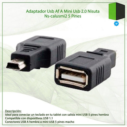 USB AF to Mini USB 2.0 Adapter Nisuta NS-Calusmi2 5 Pins 3