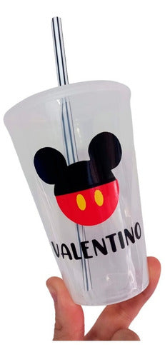 10 Vasos Mickey Plasticos Transparentes Nombre Sorbete 400c 0