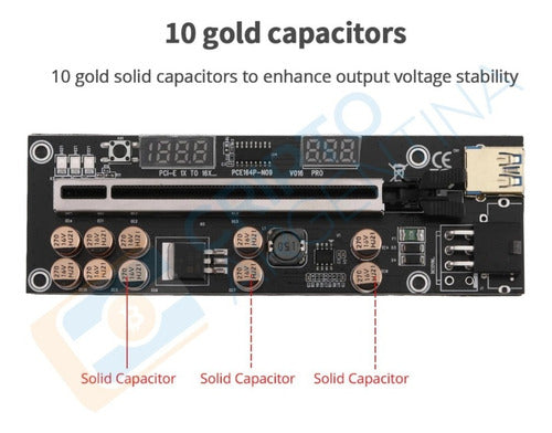 Riser V16 V016s Pro PCIe - 10 Capacitors Display °C-Voltage 2