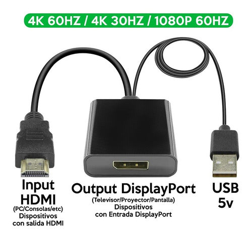 Conversor Uhd 4k 60hz Cable Adaptador Hdmi A Displayport 3