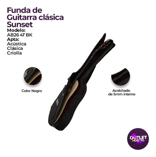 Sunset Funda Impermeable De Guitarra Clásica Criolla + Puas 5