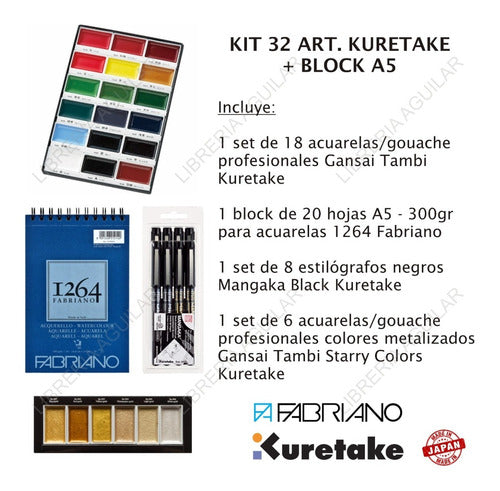 Kuretake Kit 32 Art Acuarela Estilografo Block Fabrian Cuota 1