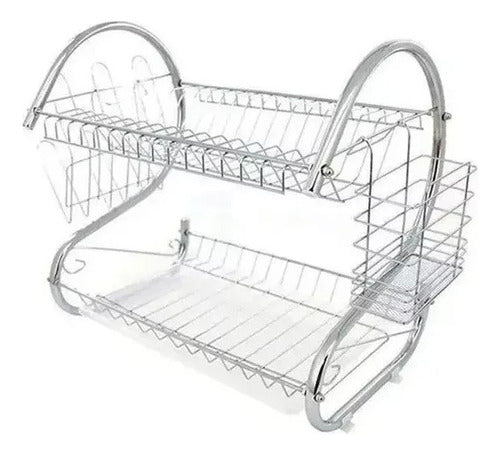 Oryx Double Tier Chrome Dish Drainer with Tray 1